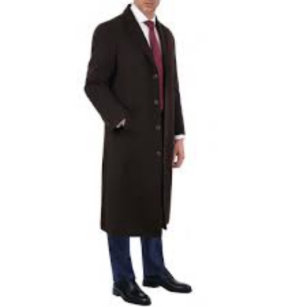 Italian Luxury Brand Canali Men's Large Dark Brown Cashmere Long Coat